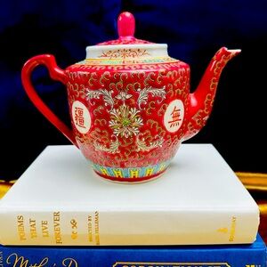 Vintage Chinese Famille Rose porcelain teapot, likely from Jingdezhen.